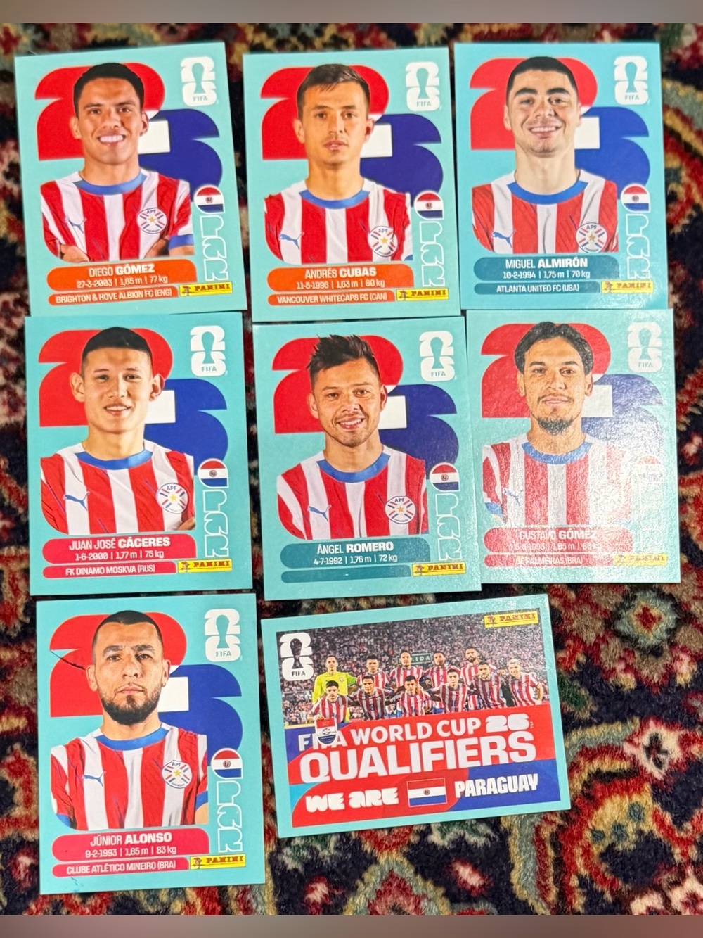 WORLD CUP 2026 PANINI STICKER.PARAGUAY  TEAM. LOT OF 7 STICKERS. BRASIL Edition